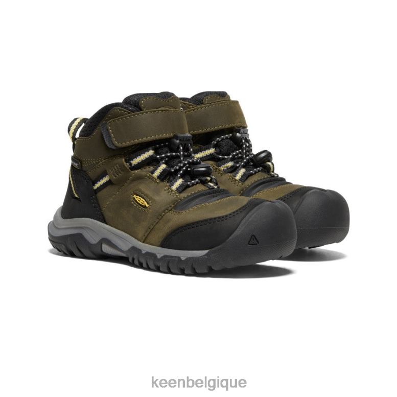 chaussure KEEN botte imperméable Ridge Flex olive foncé/citron foncé petits enfants PD0JD907